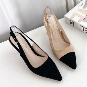 슬링백슈즈 스틸레토 스웨이드 슬링백 배색 투톤 미들힐 구두