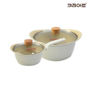 키친아트 베이직 인덕션냄비 세라믹코팅 주물 냄비세트 2종B 편18+양24