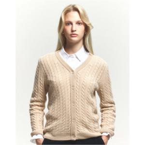 헤지스 여성 24FW 클리어런스캐시미어 라이트베이지 케이블 브이넥 가디건 HSSW4DC86I1