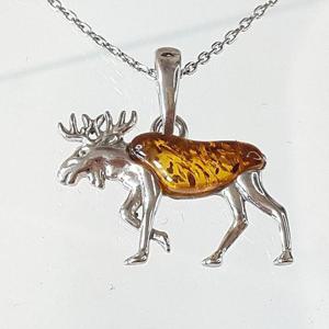 [블루케이] 순록 엔틱 호박 원석 목걸이240706-06