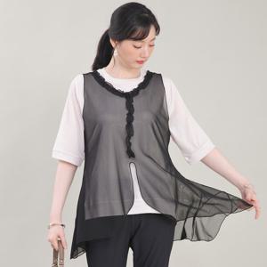 애비뉴투지 엄마옷 브이 셔링 레이스 여름 가오리 조끼 V08401