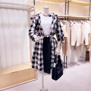 [시에로]SE2JPF169_체크패턴 홑겹 후드 린넨 점퍼