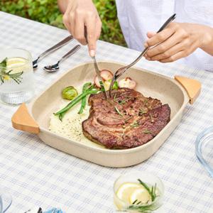 네오플램 피카 오브제 컴포트 사각 프라이팬 25cm+우드그립 2p