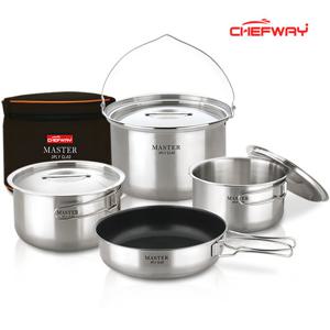 [퀸센스]쉐프웨이 국산 마스터 통3중스텐 캠핑 코펠세트