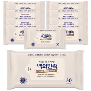 국내제조 유한그린텍 백의민족 프리미엄 물티슈 30매 10개 휴대