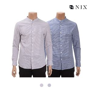 [닉스][닉스]남성 코튼린넨 깅엄체크 헨리넥카라 셔츠_FNNECSL11