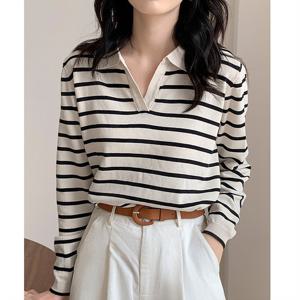 [올리비에스클로젯] 오픈카라 줄지 긴팔 니트_O2408KN609C_C