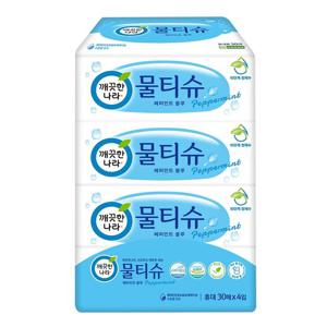 깨끗한나라 물티슈 페퍼민트 블루 휴대형 30매 4입