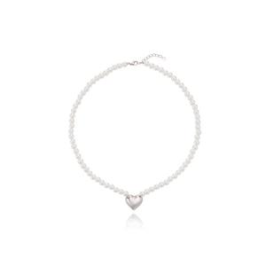 [티르리르] 하트 통통 펄 실버 목걸이 TNSSVW13915M(LT)