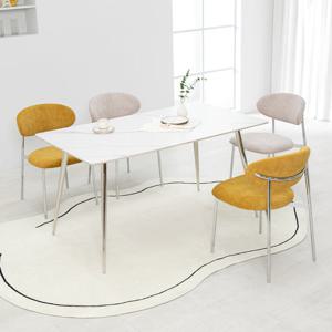 프랑크 세라믹 1400X800 사각 로즈 4인 식탁 세트 스테인리스 다리