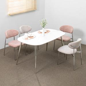 프랑크 세라믹 1400X800 타원형 로즈 4인 식탁 세트 스테인리스 다리