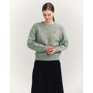 헤지스 여성 24FW 클리어런스울 라이트그레이 로고 포인트 라운드넥 네프 스웨터 HSSW4D813G1