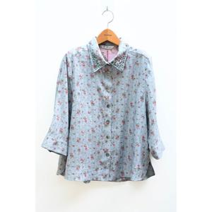 [비꼴리끄(여성)]린넨 프린트 칠부소매 셔츠 블라우스 B232WB1010