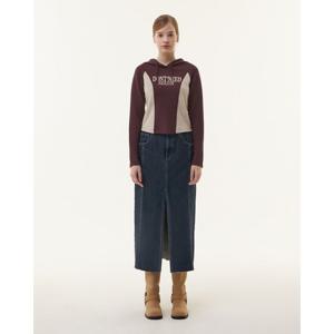 [플라스틱아일랜드] (PQ3DS963) [LUEUR]배색스티치 데님 스커트