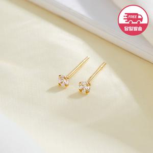 [비앤비골드] 당일발송 14K 심플 화이트 큐빅 침 귀걸이 2mm 한쌍 JAE40502