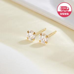 [비앤비골드] 당일발송 14K 심플 화이트 큐빅 침 귀걸이 4mm 한쌍 JAE40504