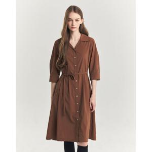 헤지스 여성 24FW 가격인하면 카멜 스트랩 셔츠형 7부소매 원피스 HSDR4D801CM