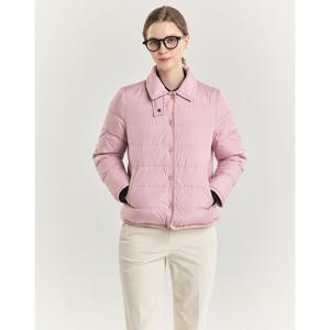 헤지스 여성 24FW 가격인하구스다운 라이트핑크 체크 안감 카라형 숏 경량다운 점퍼 HSJU4D902P1