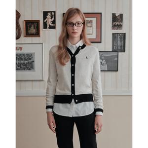 헤지스 여성 24FW 캐시미어 라이트그레이 배색 라운드넥 가디건 HSSW4D807G1