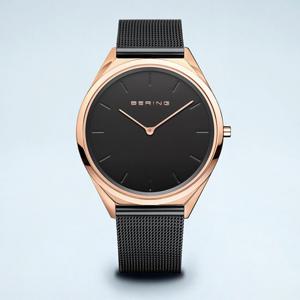 [마션틴트(잡화)][베링] 17039-166 남성용 슬림 블랙/로즈골드 39mm