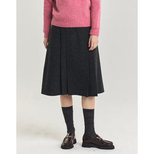 헤지스 여성 24FWSET-UP울100% 차콜그레이 헤링본 H라인 스커트 HSSK4D993CG