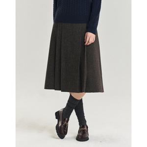 헤지스 여성 24FWSET-UP울100% 다크브라운 헤링본 H라인 스커트 HSSK4D993W3