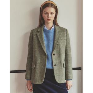헤지스 여성 24FW 울100% 라이트카키 해리스트위드 베이직 싱글 자켓 HSJA4D902K2