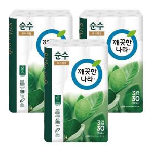 (무료배송)깨끗한나라 순수프리미엄 3겹30롤 휴지x3개