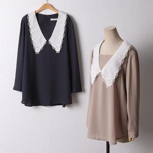 빅사이즈 408 펀칭카라일자블라우스 DIRF113