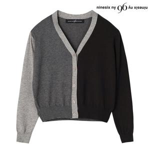[나인식스뉴욕(영캐릭터)]데일리 V넥 배색 긴팔 여성 니트 가디건 (NO3CK006L0)