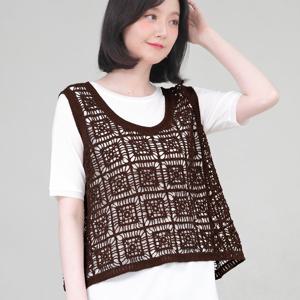 애비뉴투지 엄마옷 사각 레이스 면 봄 여름 니트 숏 조끼 V09309