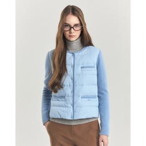 헤지스 여성 24FW 클리어런스구스다운 스카이블루 니트소매 숏 경량다운 점퍼 HSJU4D903B1