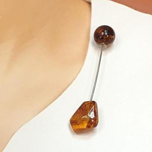 [블루케이] 브라운호박 원석 침형 브로치240903-08