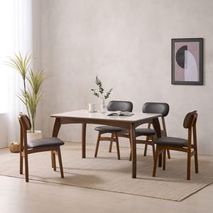 소티디자인 블룸 폴리싱 세라믹 4인 식탁세트 원목 월넛 프레임 화이트유광 상판