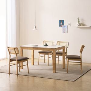 소티디자인 모닝 폴리싱 세라믹 4인 식탁세트 원목 내추럴 프레임 화이트유광 식탁