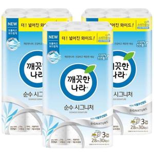 깨끗한나라 화장지 순수 시그니처 3겹 28M_30롤 X 3개