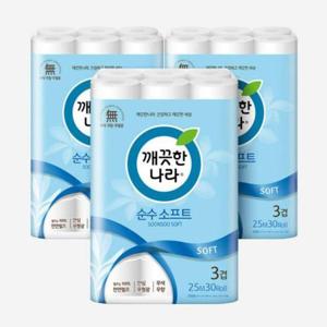 깨끗한나라 순수소프트 화장지 25m 30롤 x 3팩