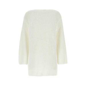 살바토레 페라가모 여성 화이트 오버사이즈 코튼 라운드넥 긴팔니트 111714761083 BIANCO