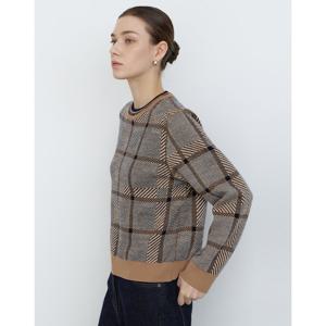 닥스 여성 24FW 반값세일SET-UP울100%리버시블 네이비 체크&DD로고 라운드넥 스웨터 DLSW4D913N3