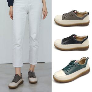 여성용 HSB-5101 가죽 밴딩끈 오버솔 스니커즈 운동화 데일리 단