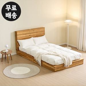 노엠 티크 원목 평상형 수납형 침대프레임 퀸사이즈