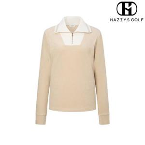 [헤지스골프] (HWTS4D752I1) 베이지 컬러배색 면혼방 반집업티셔츠