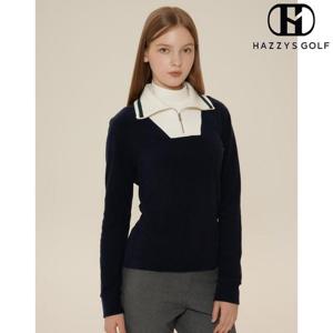 [헤지스골프] (HWTS4D752N3) 네이비 컬러배색 면혼방 반집업티셔츠