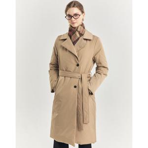 헤지스 여성 24FW 구스다운 베이지 체크 안감 논퀼팅 롱 중량다운 점퍼 HSJU4D910I2