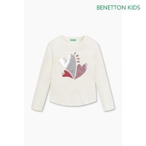 베네통키즈 (3I1XC10KC_IV) 블링 하트 티셔츠