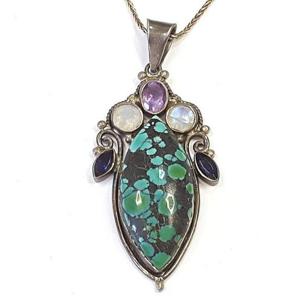 [블루케이] 엔틱 터키석자수정 원석목걸이240913-24