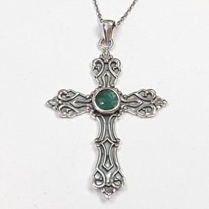 [블루케이] A엔틱에메랄드 원석목걸이십자가240916-11