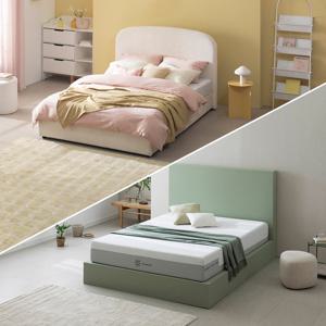 [지누스침대][Q] 퍼프 아이보리 부클레 침대SET / 그린티 럭스S 메모리폼 매트리스 25cm 침대 세트 프레임 퀸