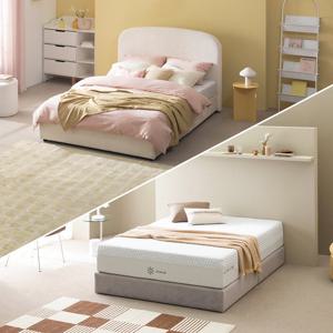 [지누스침대][Q] 퍼프 아이보리 부클레 침대SET / 얼티마 럭스S 메모리폼 매트리스 25cm 침대 세트 프레임 퀸