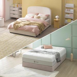 [지누스침대][Q] 퍼프 아이보리 부클레 침대SET / 클라우드 럭스S 메모리폼 매트리스 30cm 침대 세트 프레임 퀸